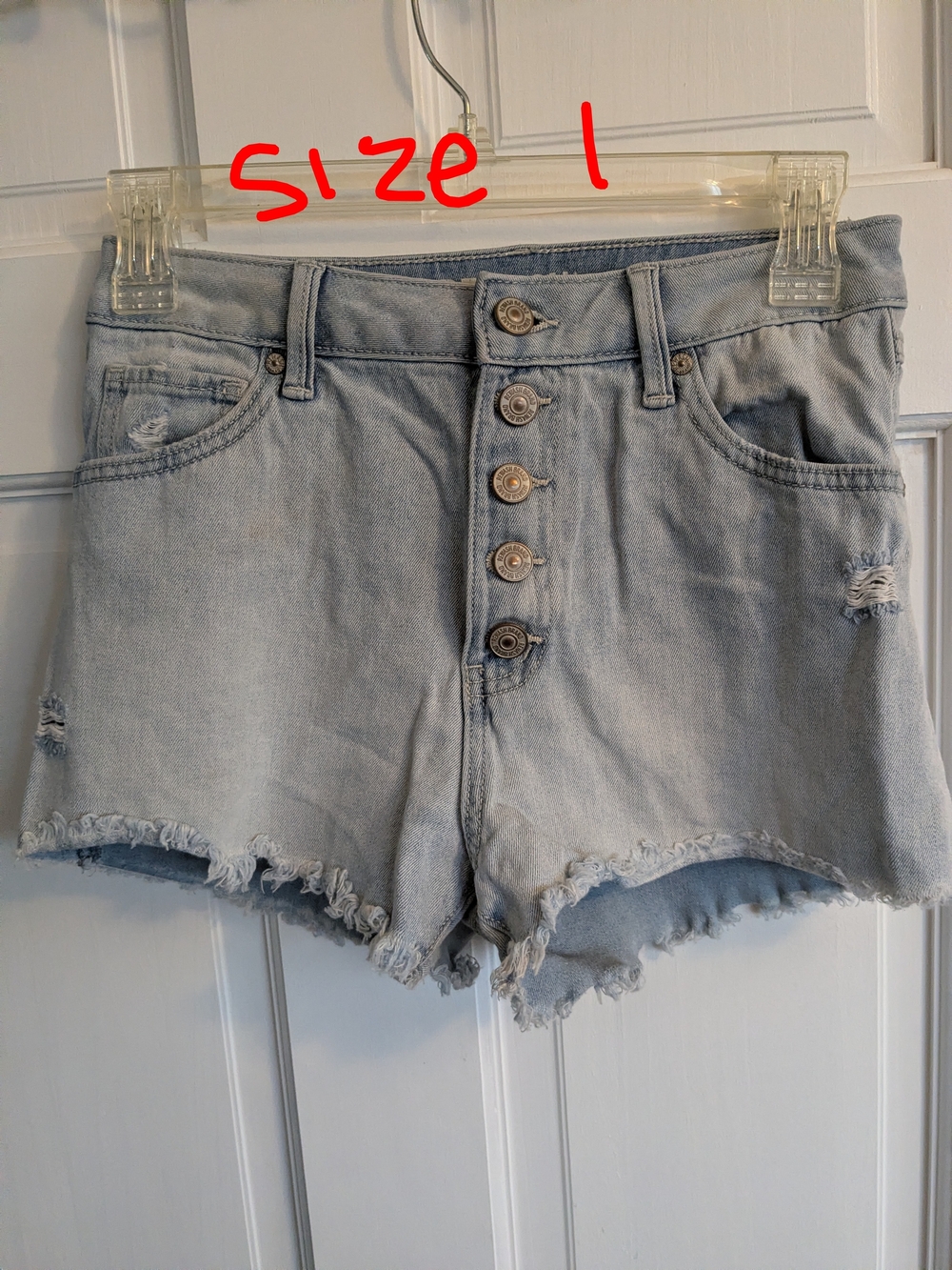 N.Y.L.A. Light Blue Distressed Button-Front Denim Shorts